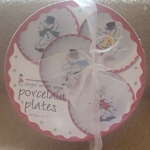 Boston Warehouse Snowman Porcelain Plates "singing in the snow"